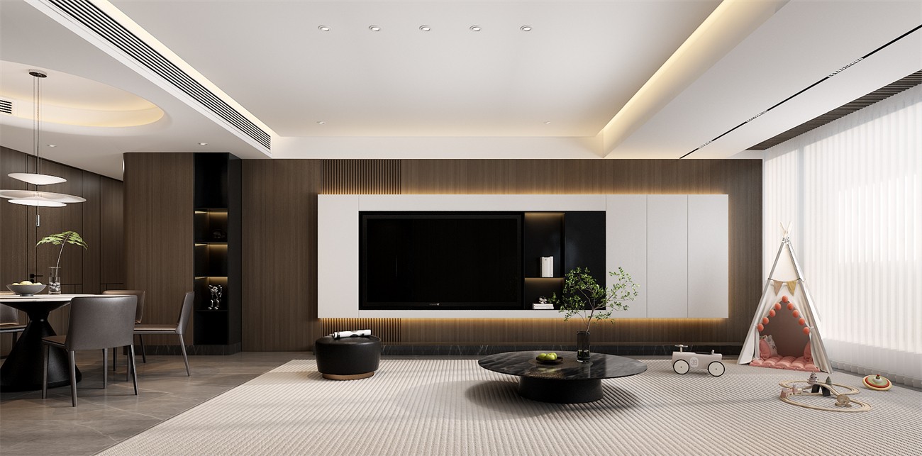 保利冠江墅143平意式輕奢客廳裝修效果圖