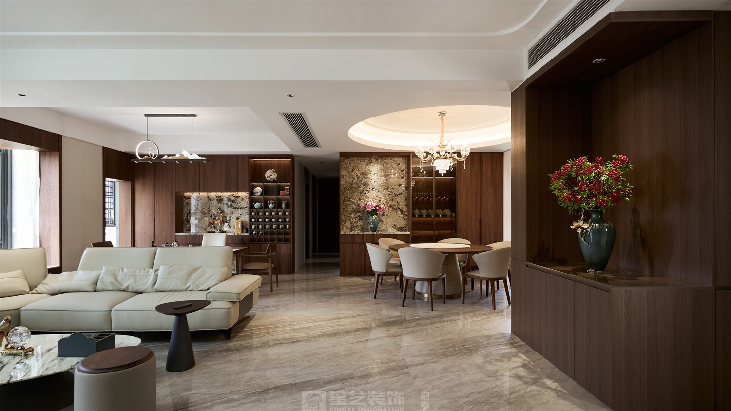 東方皇城260平簡約中式客餐廳完工裝修實景圖