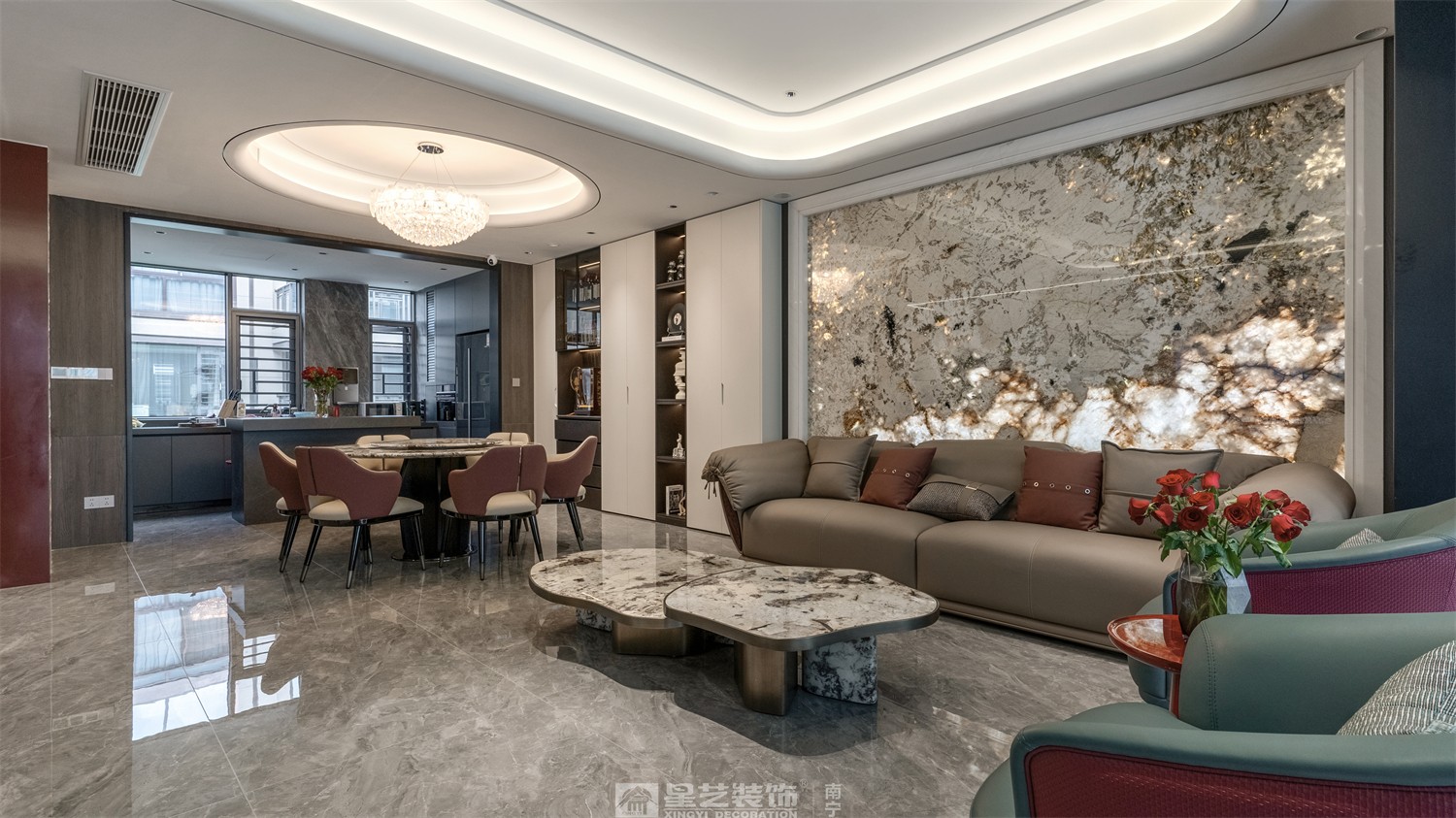 建發(fā)五象印月300平現(xiàn)代輕奢客廳裝修效果圖