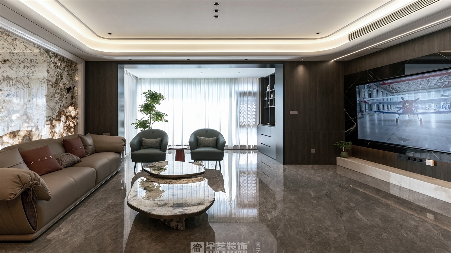 建發(fā)五象印月300平現(xiàn)代輕奢客廳裝修效果圖